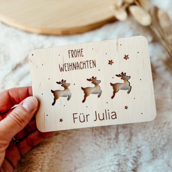 Geldgeschenk Weihnachten personalisierte Holzkarte , Geschenkidee Weihnachten, Weihnachtskarte aus Holz, Geldkarte, Frohe Weihnachtskarte