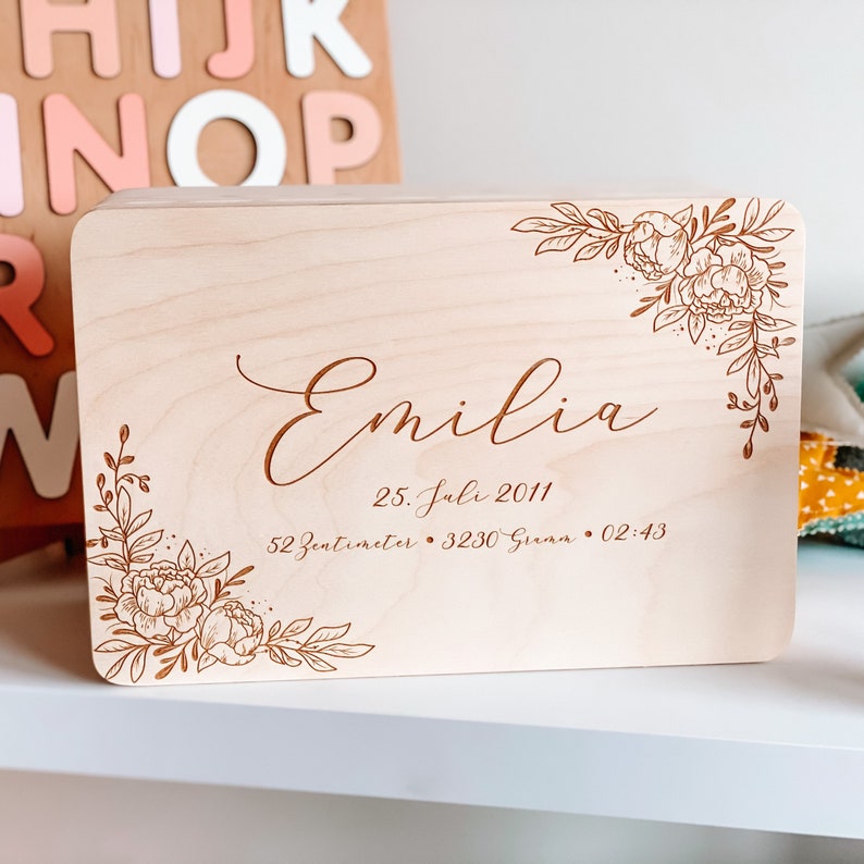 Personalisierte Holzkiste zur Geburt Erinnerungskiste Baby Erinnerungsbox Kinder Holzbox image 10