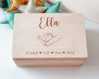 Personalisierte Erinnerungskiste Baby , Erinnerungskiste Baby , Holzbox mit Namen , Aufbewahrung Kinderzimmer heart box