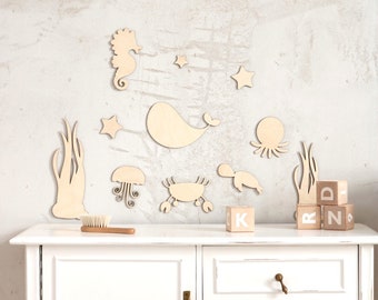 Wooden Sea animal , nursery wooden , wall script , wooden wall decoration , Kinderzimmer Dekoration , Wanddekoration