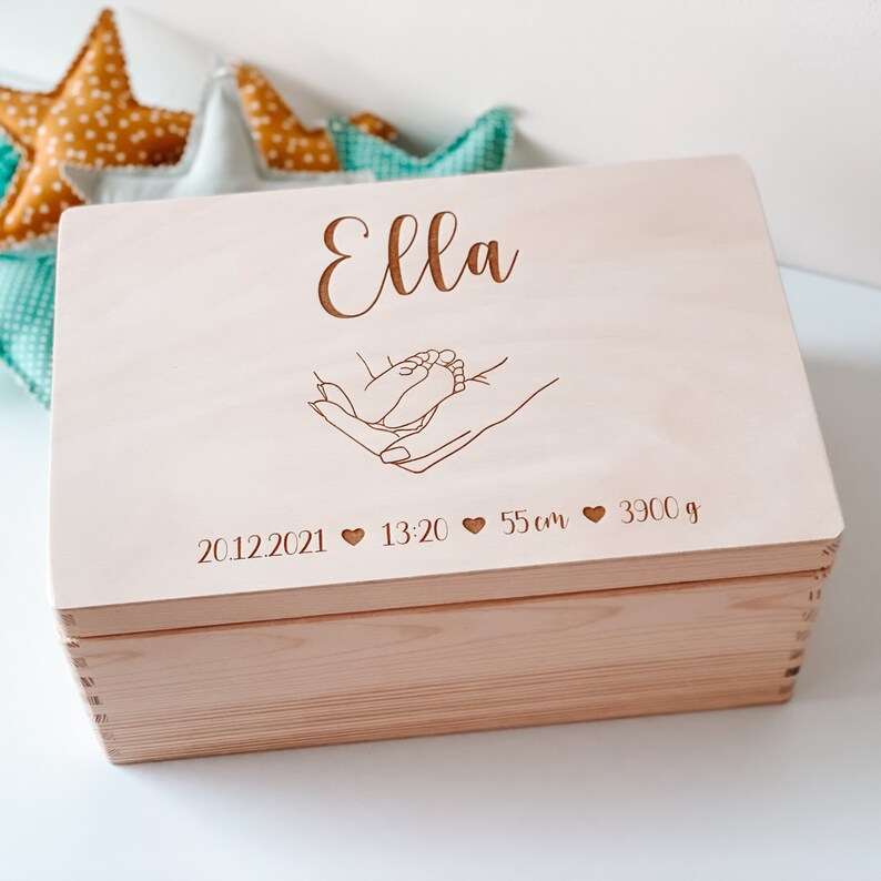 Personalisierte Erinnerungskiste Baby , Erinnerungskiste Baby , Holzbox mit Namen , Aufbewahrung Kinderzimmer heart box image 7