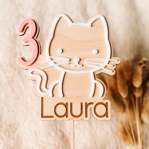 Topper per torta con gatto, Topper per torta con nome e numero, Primo compleanno del bambino, Topper per torta colorato per un bambino, Decorazione per torta