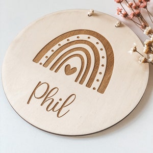 Name Tag Personalized Baby Gift Wooden Sign Children&#39;s Room Baby Room Birth Sign Rainbow