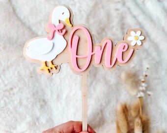 Goose 1st Birthday Decorations, Cake Topper One with Geese, Baby First Birthday, 1. Geburtstag, Cake topper with daisy