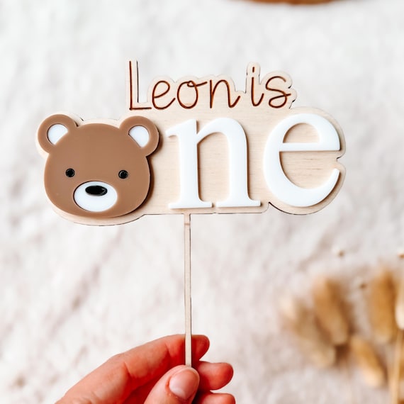 Cake Topper One with teddy bear,  Baby First Birthday, 1. Geburtstag,  Smash Cake Decoration, Colorful 1st Birthday Topper