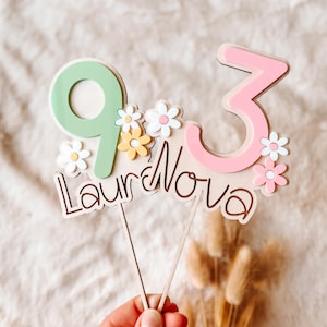 Cake topper con nome, Cake topper uno, primo compleanno del bambino, Cake topper numero con nome, Cake topper con fiore, decorazione per torte