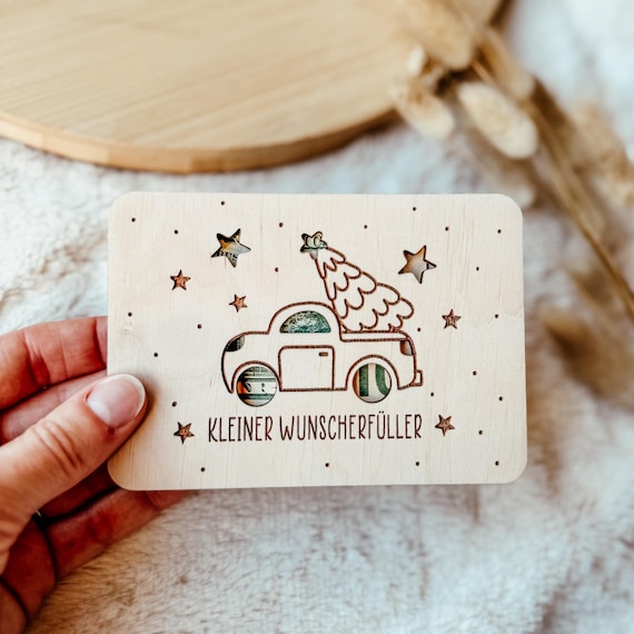 Geldgeschenk Weihnachten personalisierte Holzkarte , Geschenkidee Weihnachten, Weihnachtskarte aus Holz, Geldkarte, Frohe Weihnachtskarte