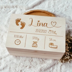 Personalisierte Erinnerungskiste Baby , Erinnerungskiste Baby , Holzbox mit Namen , Aufbewahrung Kinderzimmer , Erinnerungsbox Geburt imagen 1