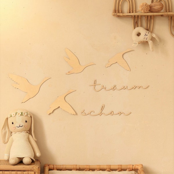 träum schön + geese, Schriftzug aus Holz , nursery wooden wall script , Kinderzimmer Dekoration , Wanddekoration