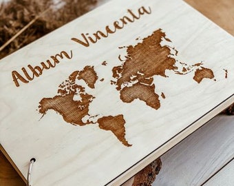 Personalized Photo Album Wooden Album World Map Traveler