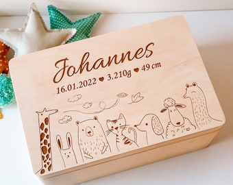 Personalisierte Erinnerungskiste Baby , Erinnerungskiste Baby , Holzbox mit Namen , Aufbewahrung Kinderzimmer Wildone Animals Giraffe