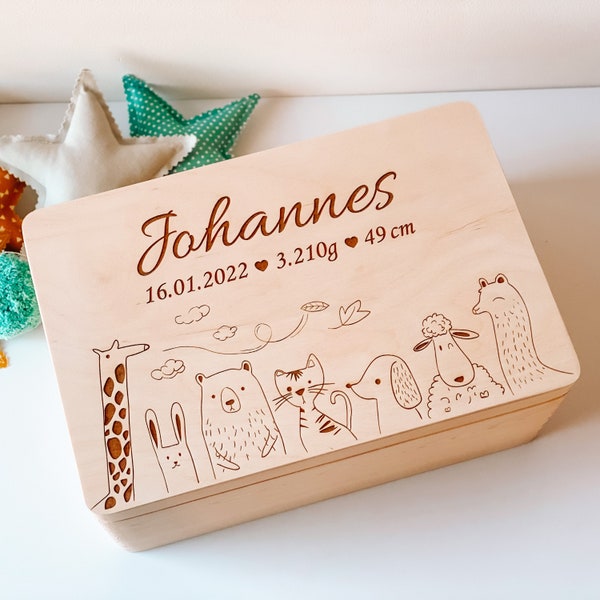 Personalisierte Erinnerungskiste Baby , Erinnerungskiste Baby , Holzbox mit Namen , Aufbewahrung Kinderzimmer Wildone Animals Giraffe