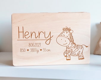 Personalisierte Erinnerungskiste Baby , Erinnerungskiste Baby , Holzbox mit Namen , Aufbewahrung Kinderzimmer Wildone Animals Giraffa