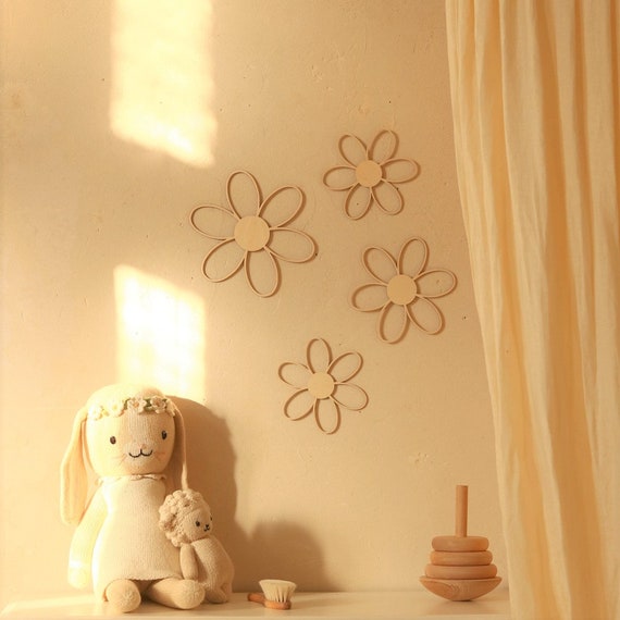 Set of 4 flowers, Wooden flowers,  nursery wooden , wall script , wooden wall decoration , Kinderzimmer Dekoration , Wanddekoration