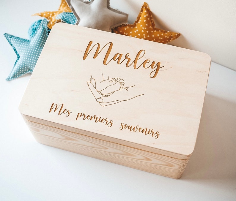 Personalisierte Erinnerungskiste Baby , Erinnerungskiste Baby , Holzbox mit Namen , Aufbewahrung Kinderzimmer heart box image 9