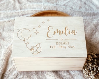 Personalisierte Erinnerungskiste Baby, Erinnerungskiste Baby, Holzbox mit Namen, Aufbewahrung Kinderzimmer, Box with a fox