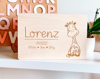 Personalisierte Erinnerungskiste Baby , Erinnerungskiste Baby , Holzbox mit Namen , Aufbewahrung Kinderzimmer Wildone Animals Giraffe