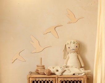 Holzgänse, Kinderzimmer Holz, 4 Gänse aus Holz, Holzwanddekoration, Kinderzimmer Dekoration, Wanddekoration