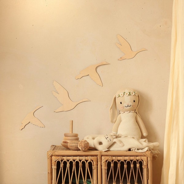 Wooden geese,  nursery wooden , 4 Gänse aus Holz ,wooden wall decoration , Kinderzimmer Dekoration , Wanddekoration