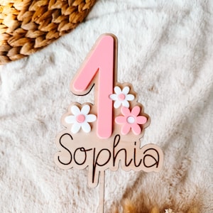 Cake topper with name, Cake Topper One, Baby First Birthday, Cake topper number with name, Cake topper with flower, Cake Decoration