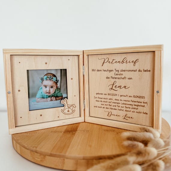 Patenbrief Taufe Holz , Geschenk Patenonkel , Geschenk Patentante, Geschenk zur Taufe, Patenkind, Taufbrief