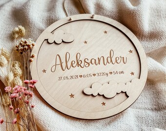 Birth sign made of wood wooden sign Name tag Gift idea for birth Baby wooden name