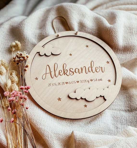Geburtsschild aus Holz Holzschild Namensschild Geschenkidee zur Geburt Baby Holzname