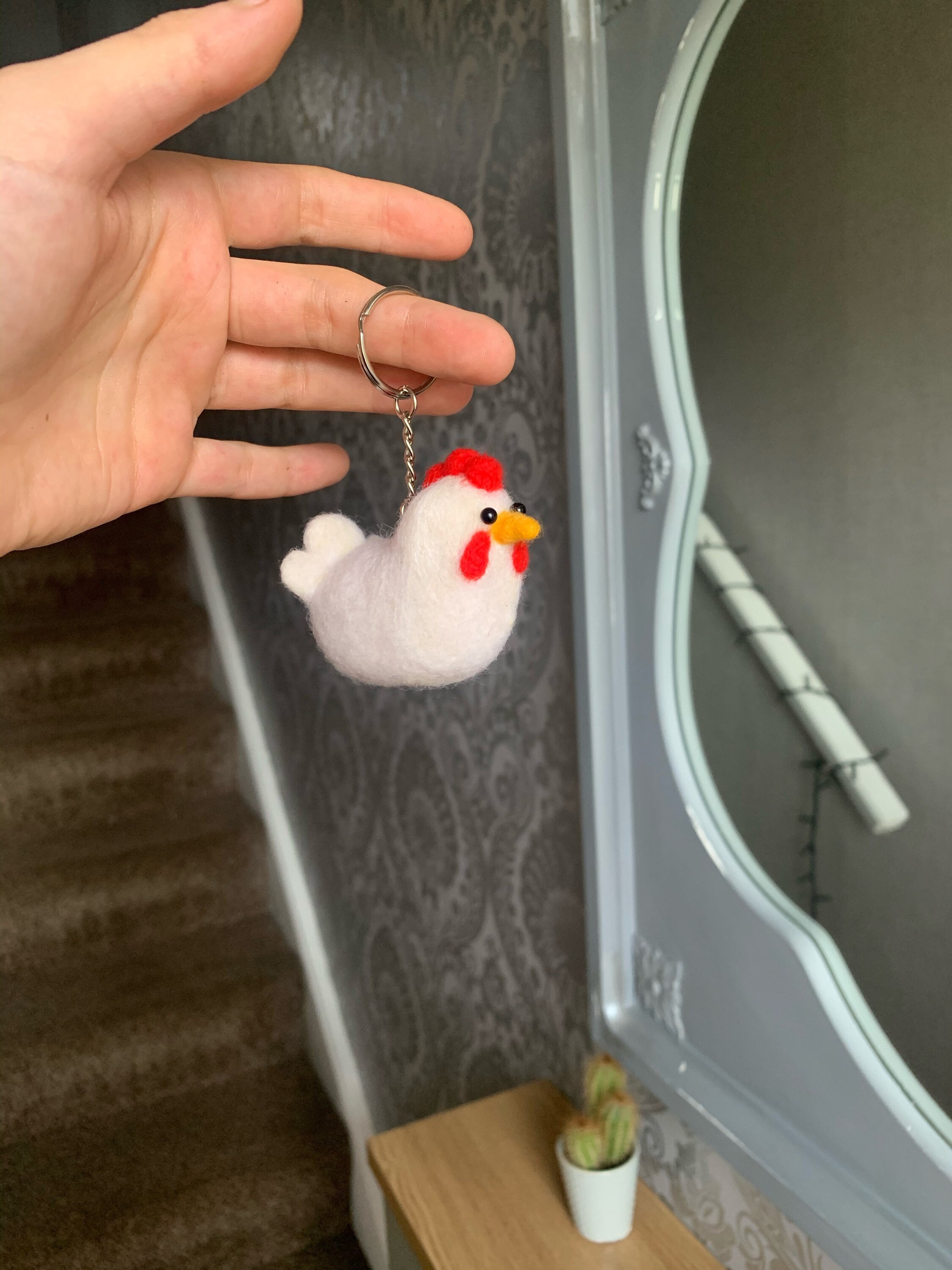 Needle felted chicken keyring / keychain perfect for a Etsy