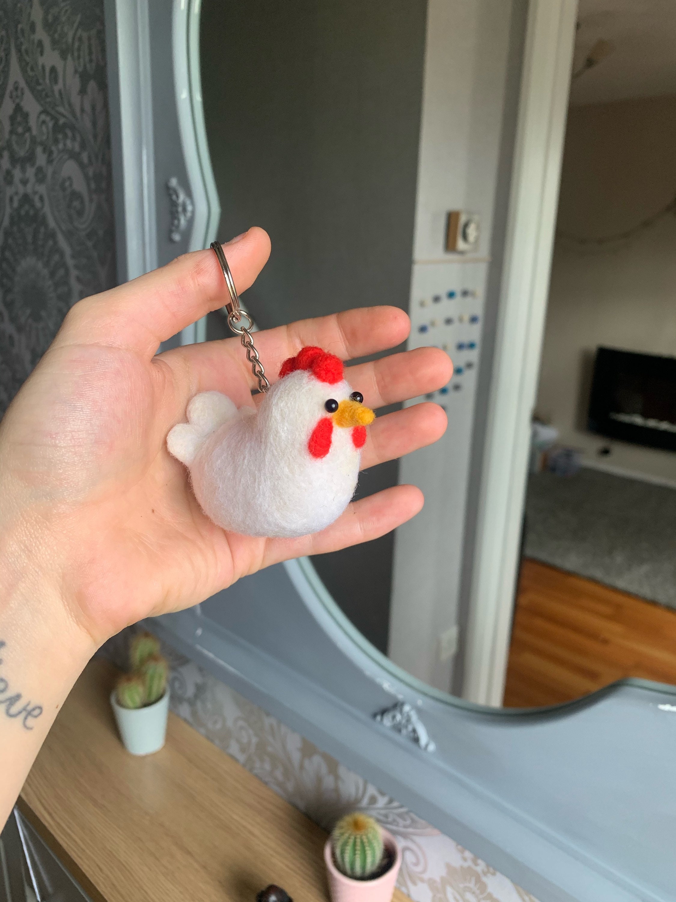 Needle felted chicken keyring / keychain perfect for a Etsy