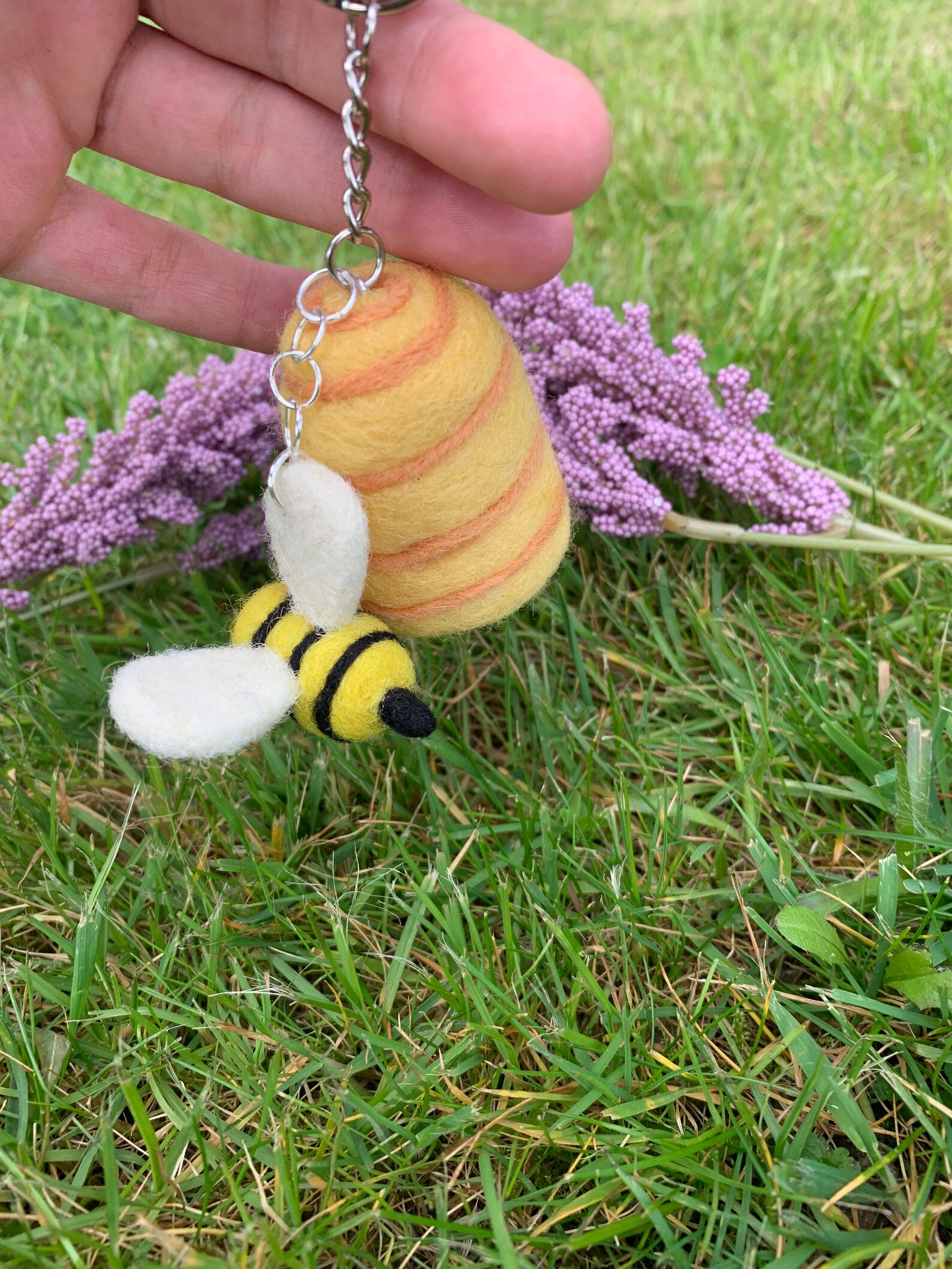 Needle Felt Bee Hive and Bee Keychain / Keyring / Felted Etsy