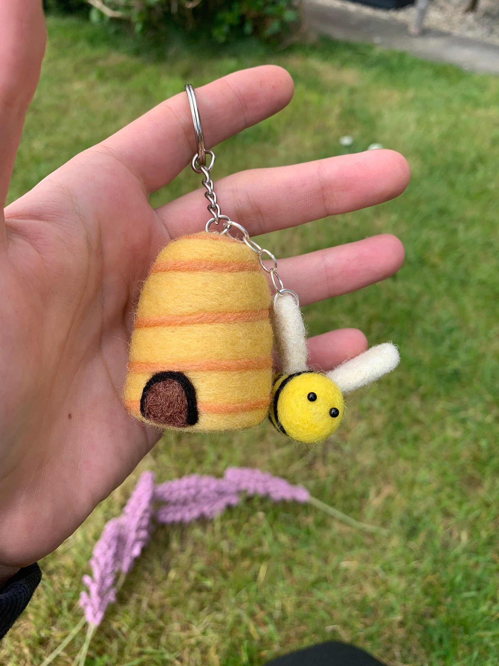 Needle felt bee hive and bee keychain / keyring / felted Etsy