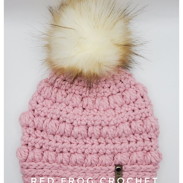 Crochet beanie, Freyda Crochet Hat, Crochet Toque, Hat with luxe faux fur pom pom, beanie with pompom