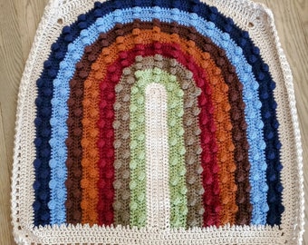 Crochet Bobble Baby Blanket, Rainbow Bobble Boho Nursery Decor, Rainbow Baby Blanket Crochet Rainbow Nursery Handmade Rainbow Woodland Theme