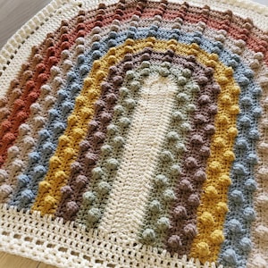 Handmade Crochet Rainbow Bobble Baby Blanket, Boho Nursery Decor, RFC Best Seller
