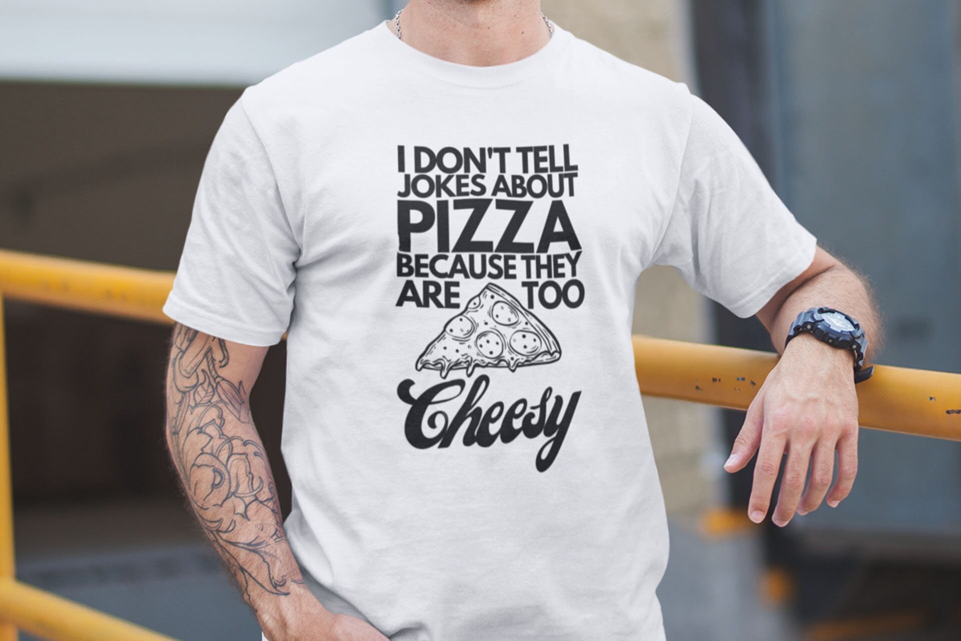 Cheesy Pizza Joke Short Sleeve Tee Funny Food Cheese Pun Shirt Dad Joke