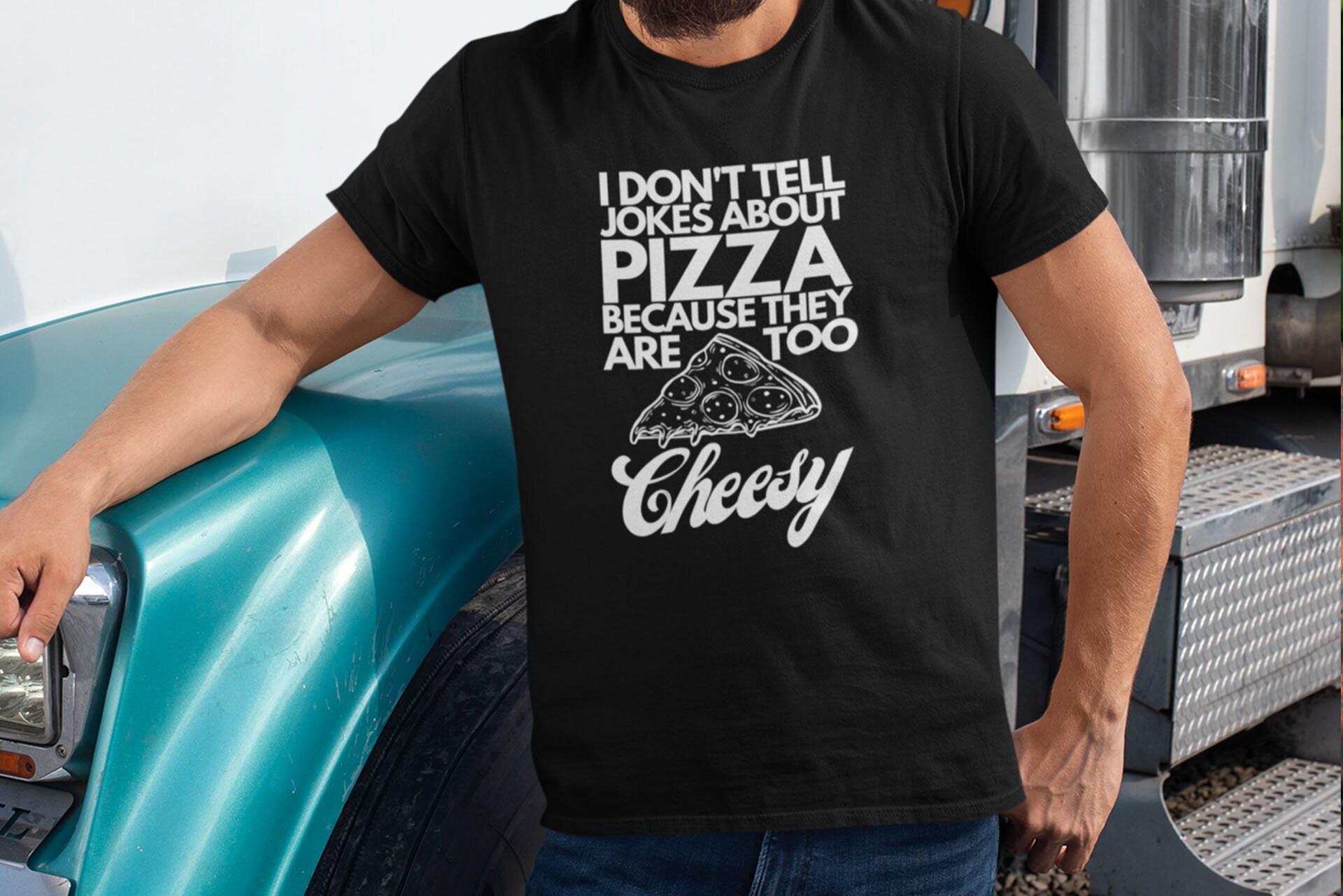 Cheesy Pizza Joke Short Sleeve Tee Funny Food Cheese Pun Shirt Dad Joke