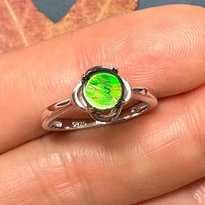 Ammolite jewelry Rainbow gemstone Canadian Ammolite Ring Sterling Silver Free Shipping multiple options