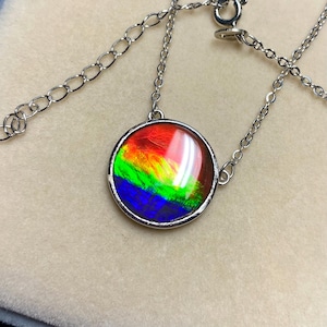 Colgante de ammolita canadiense natural, joyería de plata esterlina, piedras preciosas canadienses raras, múltiples opciones