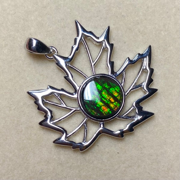 Canadian AmmoLite Triplet 8 MM Gemstone Pendant Sterling Silver 29X26 mm #JP355