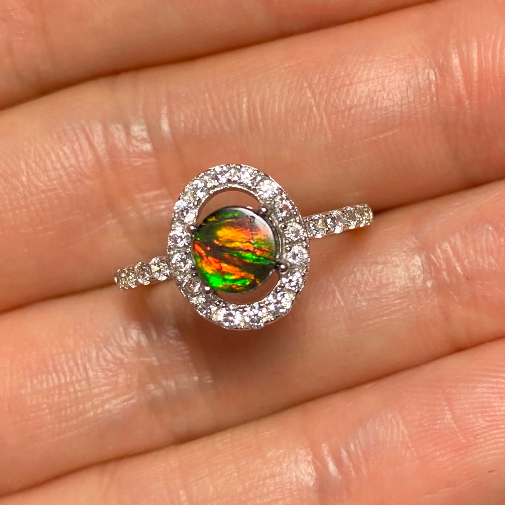 Canadian Ammolite Ring Sterling Silver Size 7 JR360