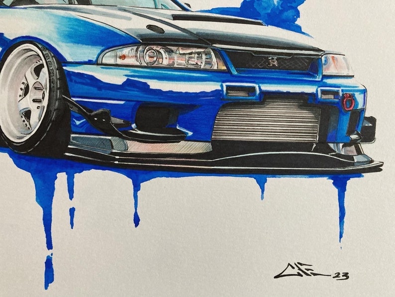 Nissan Gt R R33 Draw Skyline R33 GTR Drawing: Original Watercolor Car Art (9x12