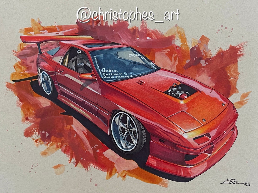Drag Racing Rx7 Drawing RX7 FC Handmade Drawing: Original Car Art on Toned Paper (9x12) - Etsy