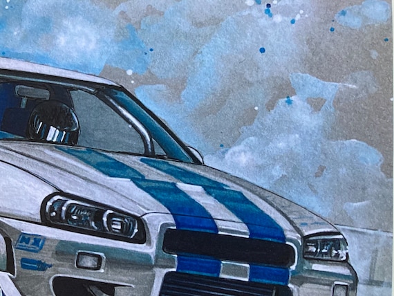 激安単価で R34 スカイライン ドリフト 8x12 プリント。マーカー インチ 絵画