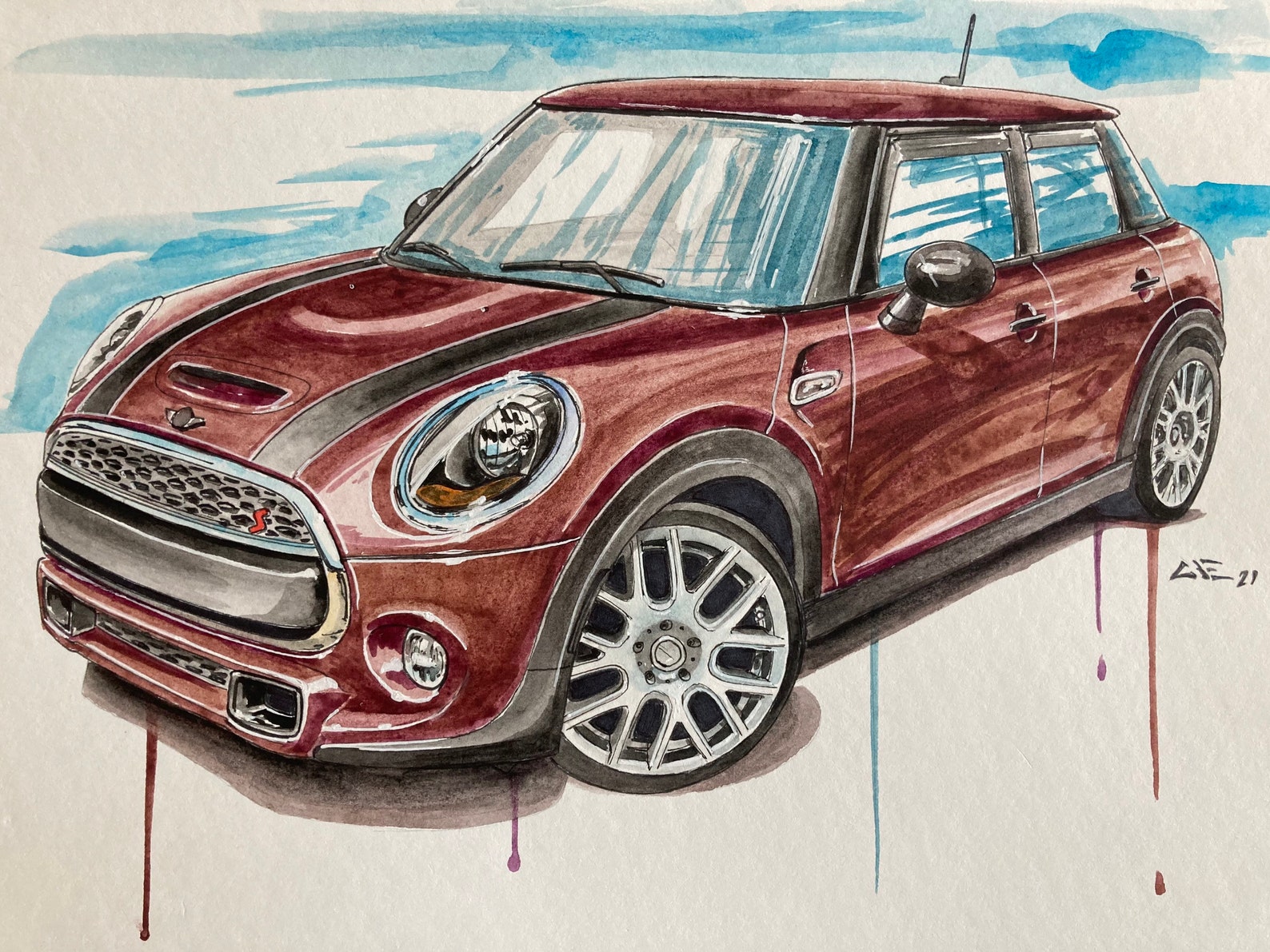 Personalized car painting 9x12 paper original art hand made Etsy