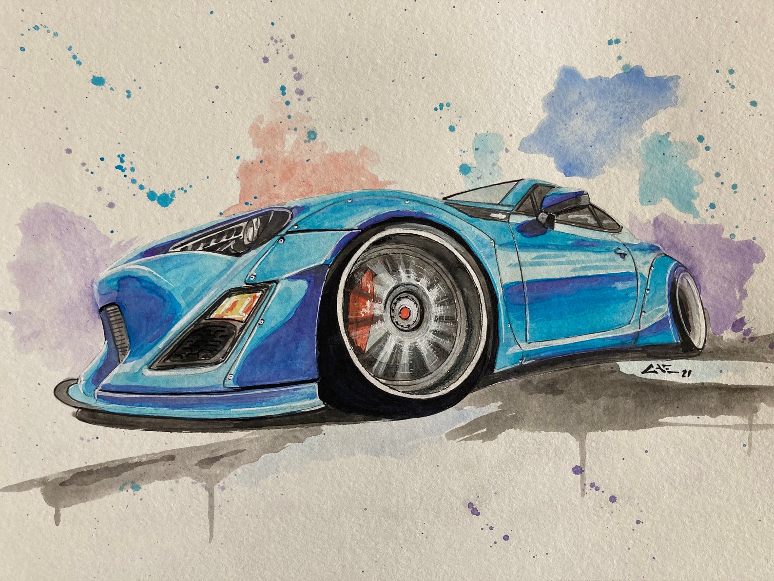 Personalized car painting 9x12 paper original art hand made Etsy