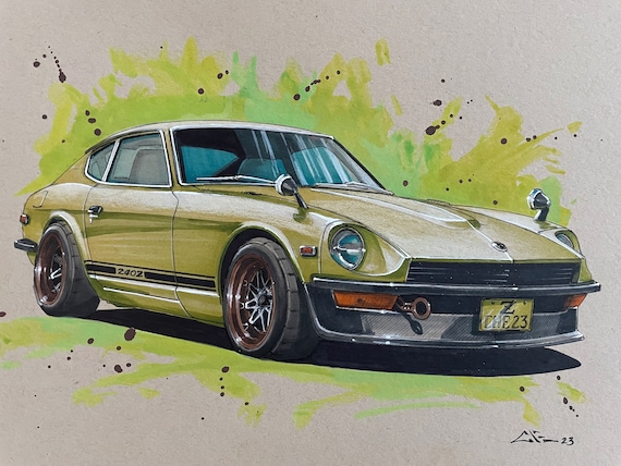 油彩画 Datsun 240Z Drawing: Original Handmade Car Art (9x12”) - Etsy