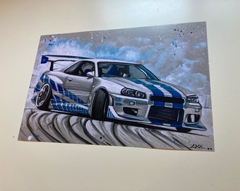 スカイラインGTR R34 part１「R34と富士山」水彩画 il_340x270.4149712839_f3a4.jpg