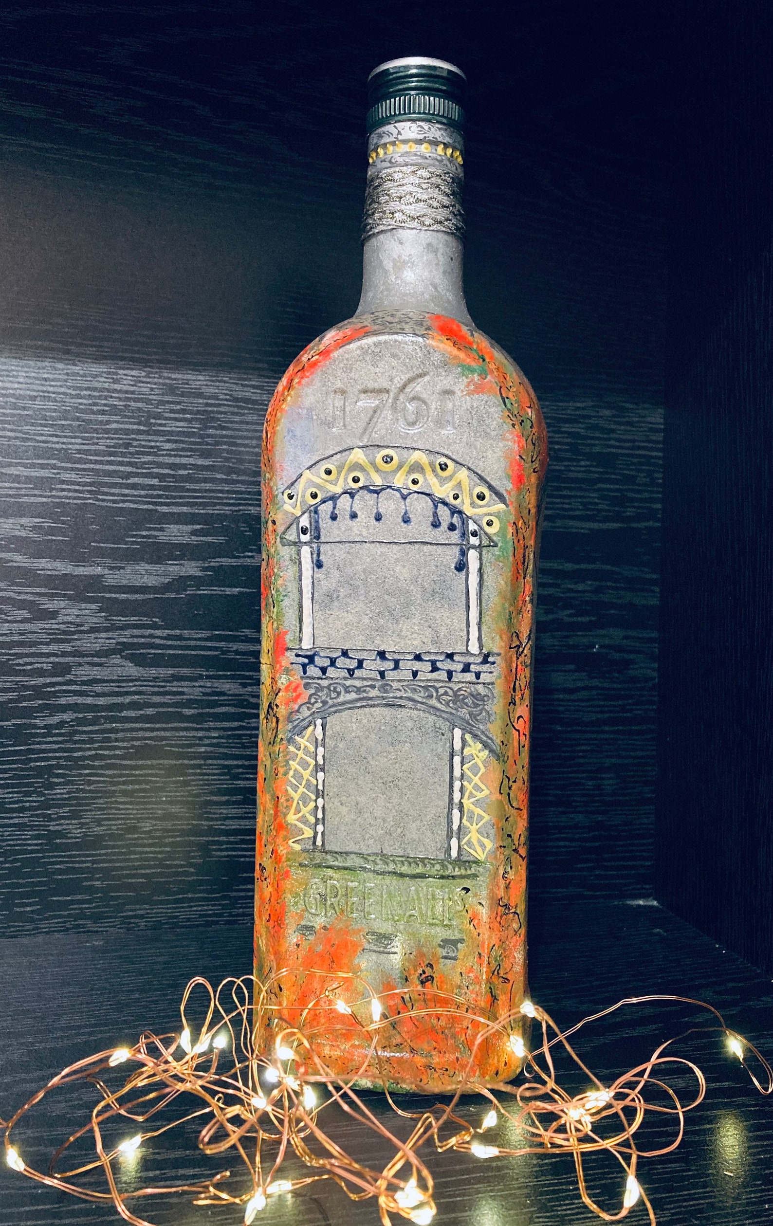 Hand Painted Gin Bottle. Customised 1761 Greenalls Gin Bottle. Etsy