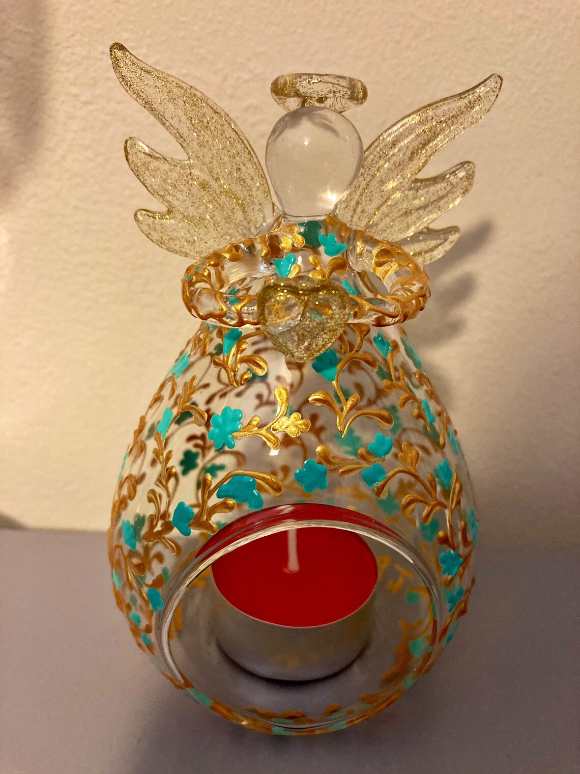 Angels Hand painted Tea light holder Glass Remembrance gift. Etsy