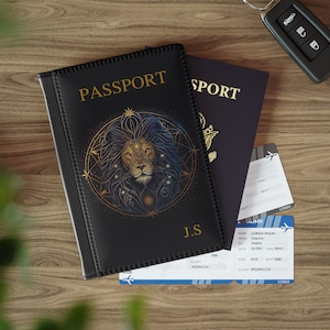 Funda de pasaporte de piel sintética personalizada Cartera Leo El León Horóscopo Signo de estrella Astrología Símbolo del zodiaco Portadocumentos Viaje Regalo de vacaciones